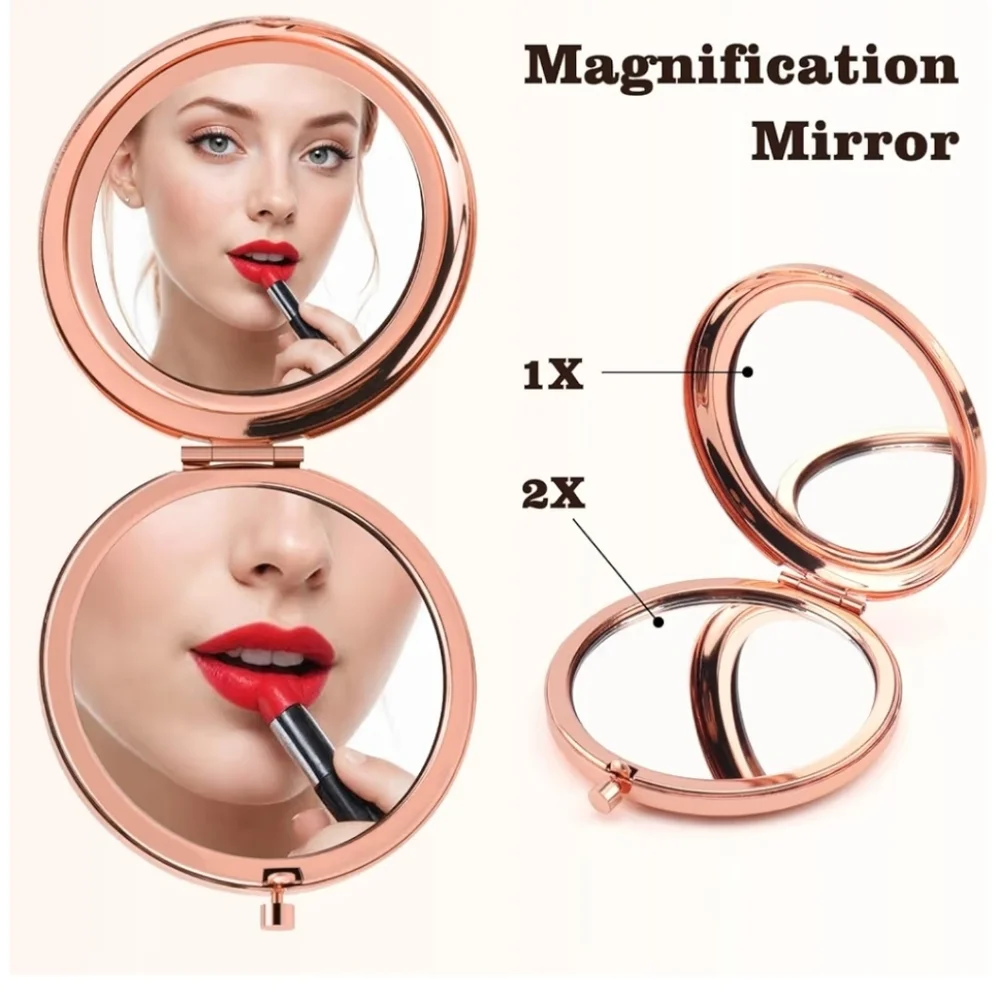 Funny Rose Gold Compact Mirror with Heart Design